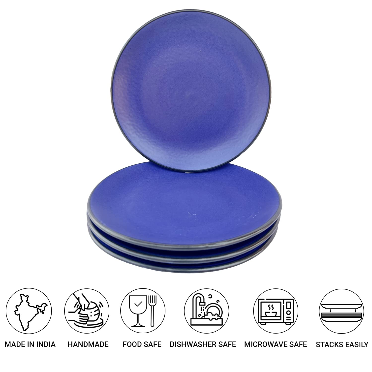 Ceramic Handcrafted Serving Small Plates Set Of 4 - 7.4 Inch, Cobalt-Blue | Hand Painted, Stoneware - Dinnerware | Scratch Resistant, Microwave & Dishwasher Safe