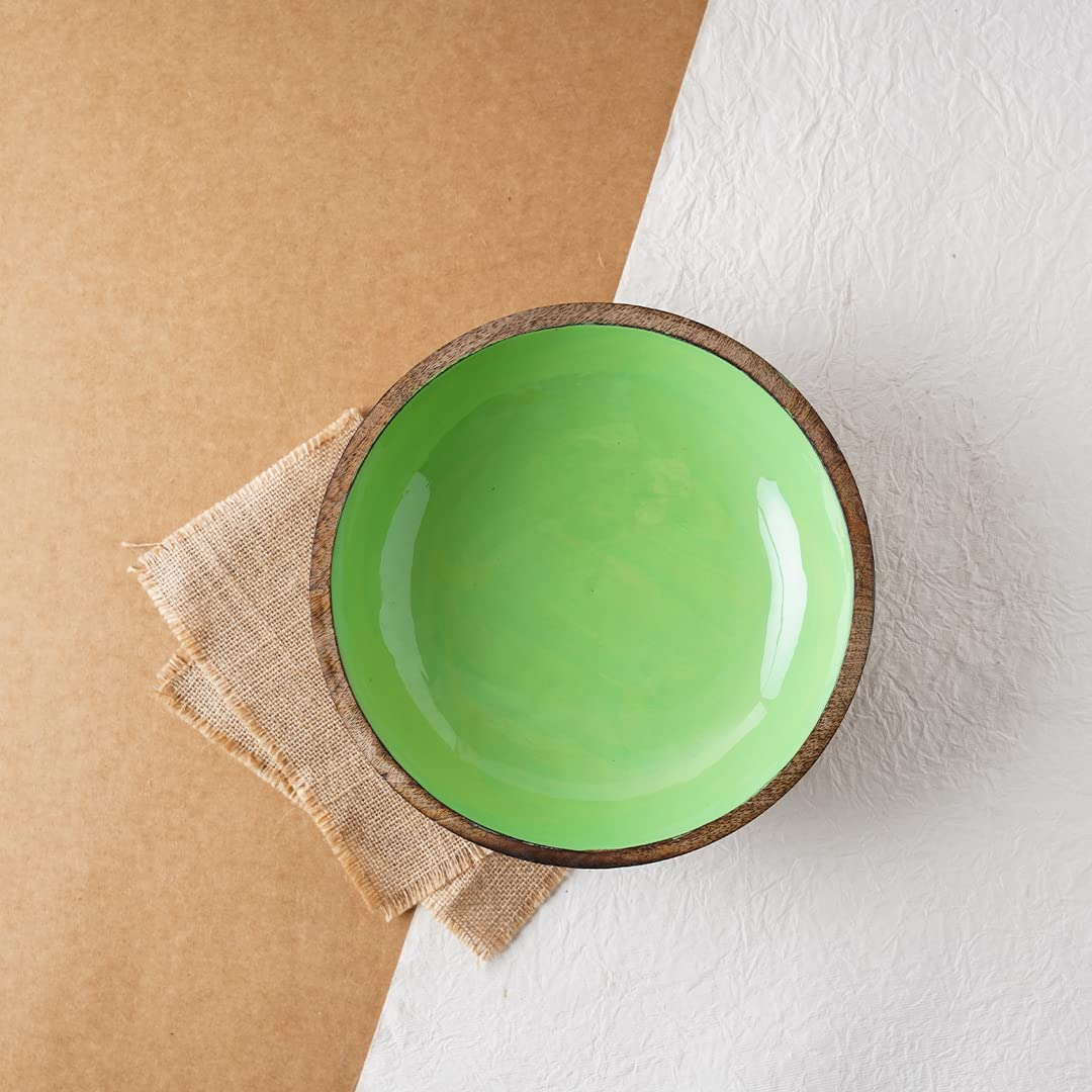 Brown Ceramic Glazed Mango Wood Bowl - 1.5 Liters | Mixing & Serving Bowl, Salad Bowl, Cereal Bowl, Fruits & Vegetables Bowl, Snacks Bowl, Breakfast Bowl