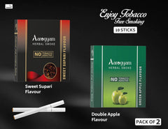 Aarogyam Herbals Pack Of 2 Flavours 100% Tobacco & Nicotine Free Cigarette For Relieve Stress & Mood Enhance Product Green Apple, Sweet Supari - 10 Sticks X 2 Packets