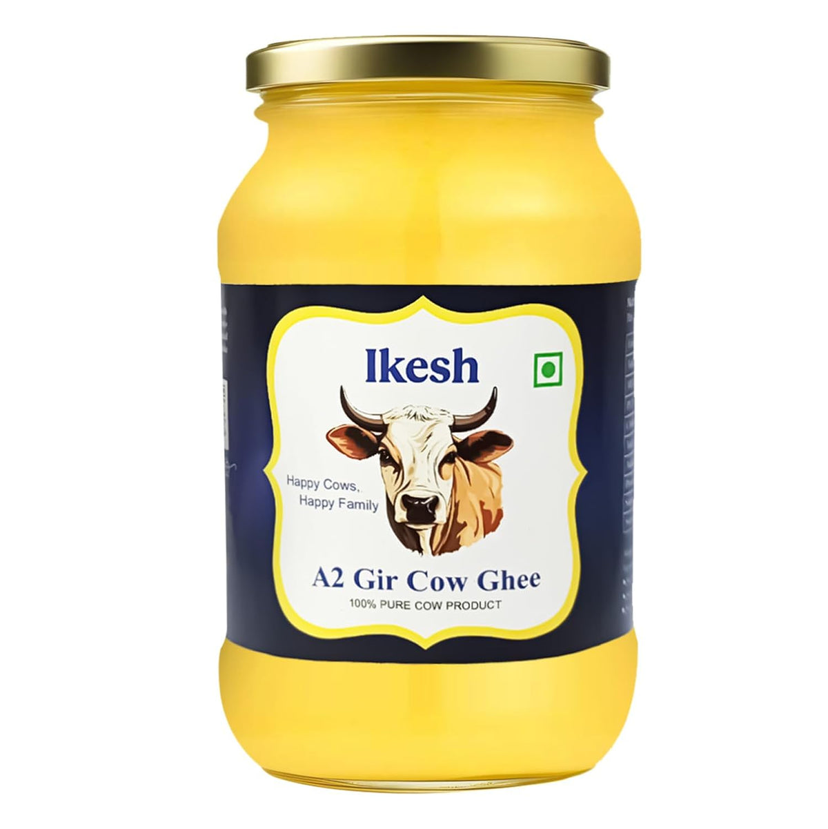 Organic A2 Gir Cow Desi Ghee By Ikesh | High In Protein Fiber Healthy Desi Ghee Perfect For Frying | (500ml) 16.9 Ounce | Jar Pack