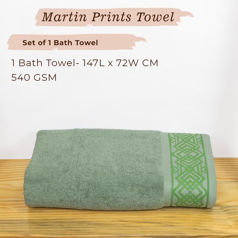 Rangoli 100% Cotton Fibre Bath Towel 600 Gsm | Highly Durable & Absorbent Towel | Skin-Friendly & Quick Drying Luxury Towels (Green) - Pack Of 1