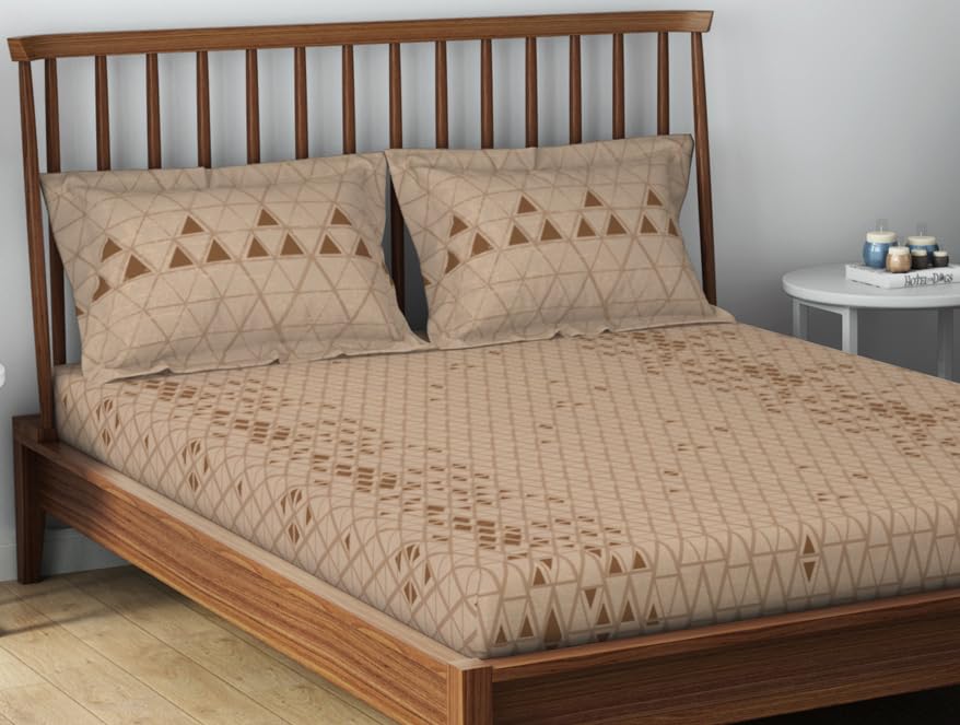 100% Cotton Double Bedsheet With 2 Pillow Cover - 90 X 100 Inches, Brown | Soft & Breathable, Comfortable & Durable Bedding For All Seasons