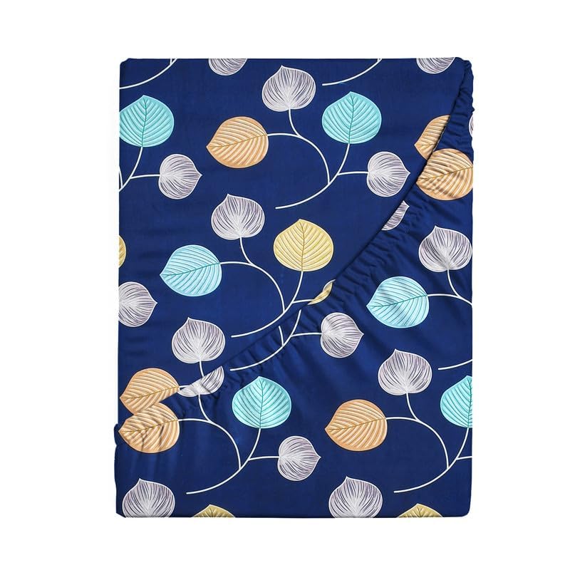 Cotton Fitted Bedsheets With 2 Pillow Covers For King Bed | Size 78x72+10 Inches, Dark Blue | All Around Elastic Fitted Bedsheet