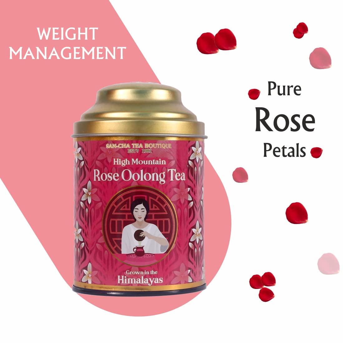 San-Cha Pure High Mountain Rose Oolong Tea - 50gm, 1.7 Ounce, 150 Cups+ | Improves Skin Health, Aids Weight Loss - Low Caffeine Loose Leaves Himalayan Tea