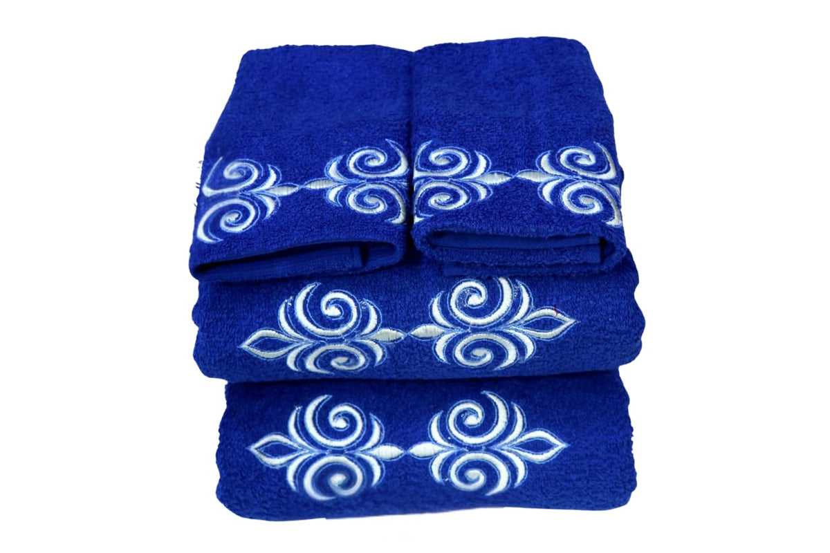 Comfigifts 100% Cotton 2 Bath & 2 Hand Towels 1400 Gsm | Soft, Absorbent, Lightweight Towels With Computerized Embroidery (Royal Blue D1)