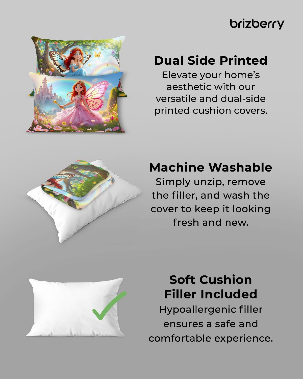 Kids Pillow Cushion With Super Soft Fabric, Animal & Cartoon Prints - 12x18 Inches | Dual Sided Design, Durable & Easy Care | Large & Versatile, Multi-Purpose, Made In India - Design 30