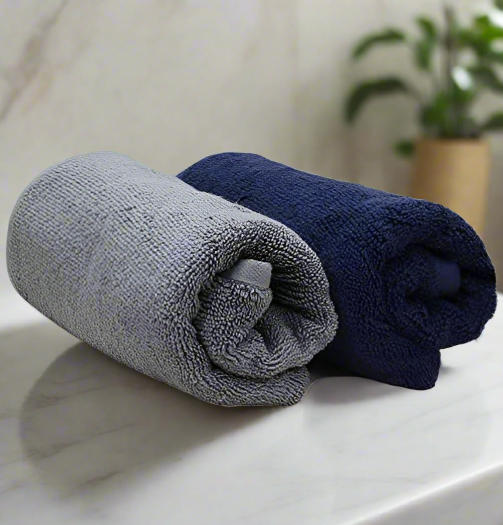 Heelium Bamboo Hand Towel 600 Gsm | Ultra Absorbent & Anti-Bacterial 3x Softer Than Cotton Towels | Pack Of 2 - Blue, Grey