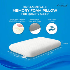 Memory Foam Cervical Pillow, Orthopedic Pillow, Standard Size - 20 X 13 X 4 Inch | White Pillow, For Neck & Shoulder Pain Relief | Removable Zipper Cover, Sleeping Pillow - Pack 2