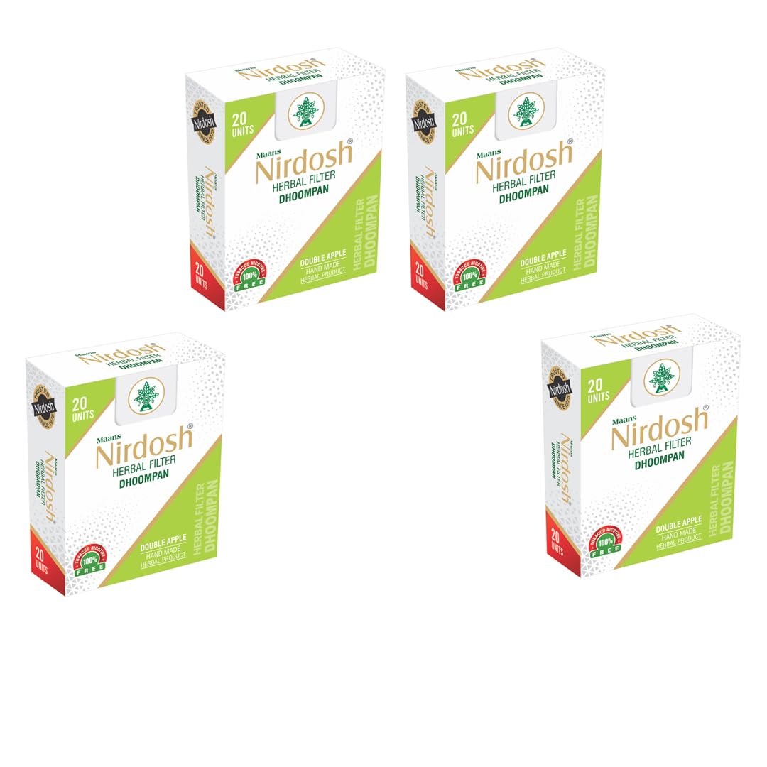 Double Apple Flavored Herbal Filter Dhoompan Sticks - Pack Of 4X 20 Pcs Herbal Cigarette | Bidi Sticks Rolled In Tendu Leaves, Non-Addictive Sticks - Tobacco Free & Nicotine Free