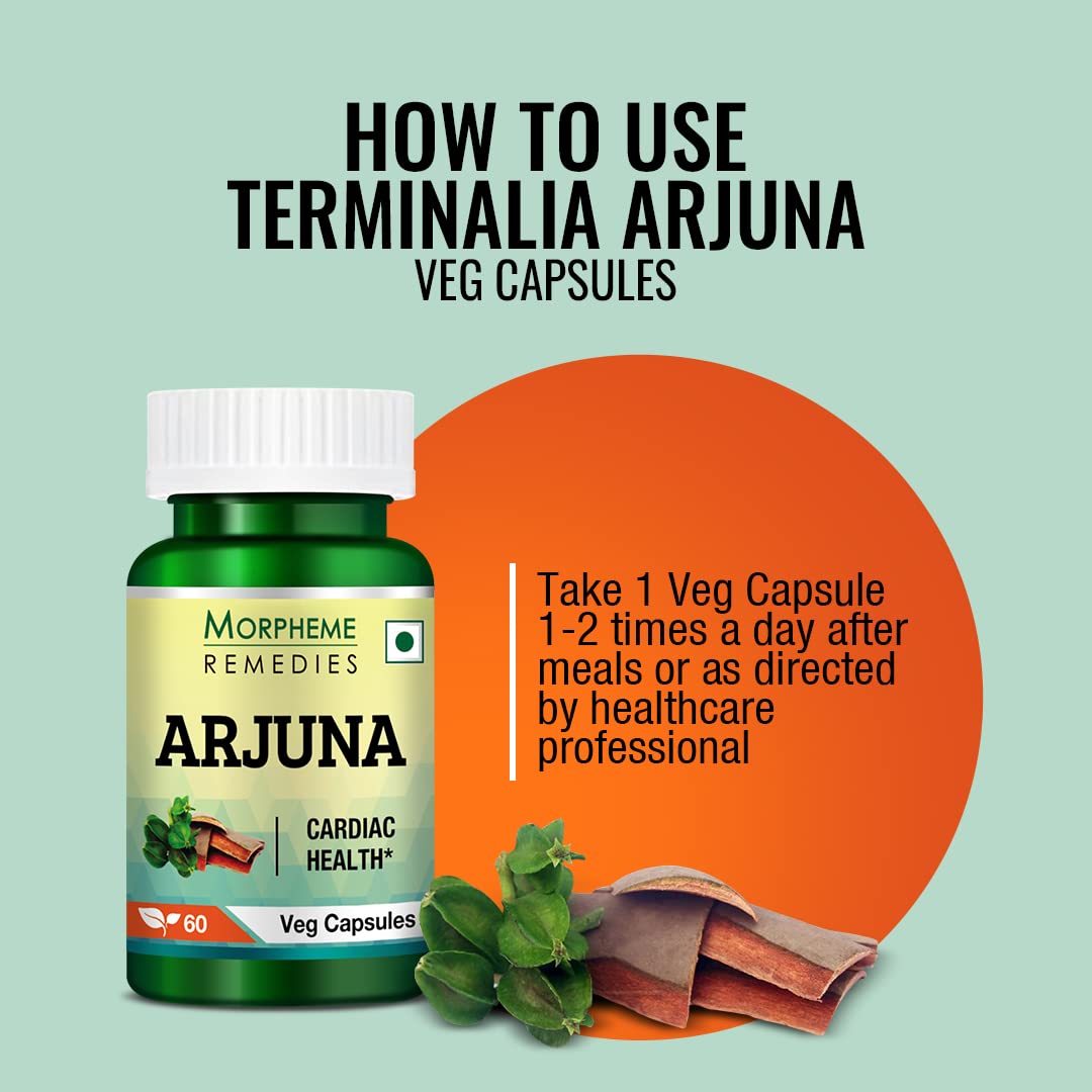 Morpheme Remedies Terminalia Arjuna 500mg Extract, Help Maintain A Healthy Heart & Reduce Stress & Nervousness | 60 Veg Capsules 100gm 0.2lbs