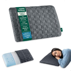 Orthopedic Cervical Pillow, Memory Foam Cool Gel Thin Pillow, Standard Size - 2.5 Inch | Grey, Slim Pillow For Neck & Shoulder Pain Relief | Flat Design, Neck Support, Washable Pillow