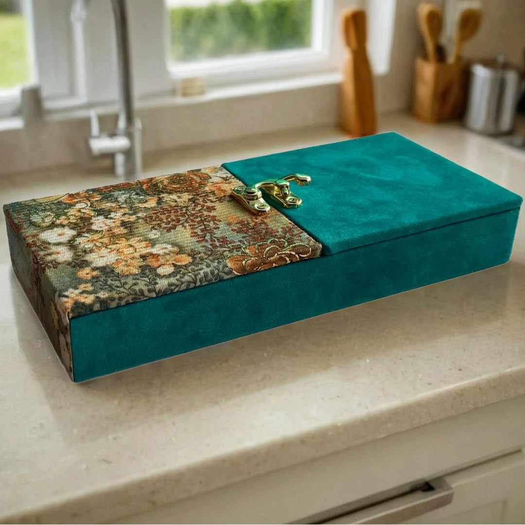 Decorative Shagun Cash Gift Box For Money Gaddi, Gifting Shagun Wedding Occasion, Jewellery | Colour - Sea Green, Set Of 1, Half Cut Design Rectangle Shape