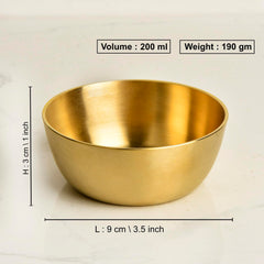 Premium Pure Brass Heavy Bowl For Eating | Diameter - 4 Inches, 200ml, 190 Gm, Matte Finish, Golden Color - Peetal Katori For Pooja