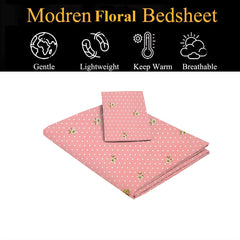 Floral Printed Single Bedsheet Size With 1 Pillow Cover - 60 X 90 Inches, Pink & White | Cotton Wrinkle Free Soft, Breathable | Durable & Long-Lasting