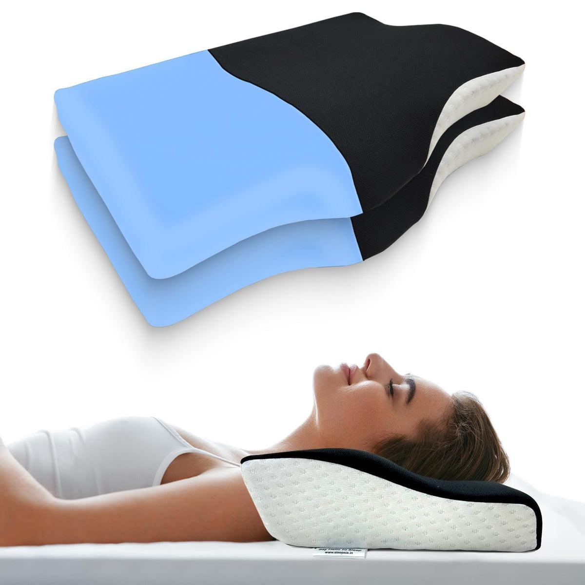 Cervical Pillow For Neck Pain & Shoulder Pain Relief, Black & Blue | Memory Foam Pillow For Sleeping - Orthopedic Pillow For Spondylitis, Perfect For All Sleeping Position - Pack Of 2