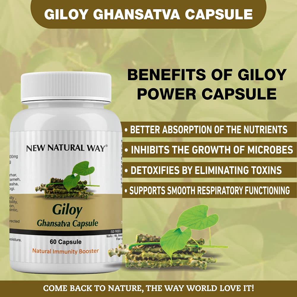 New Natural Way Giloy Ghansatva 1000mg Ayurvedic Supplement For Immunity & Energy Booster, Rich In Antioxidants | 60 Capsules 100gm 0.2lbs
