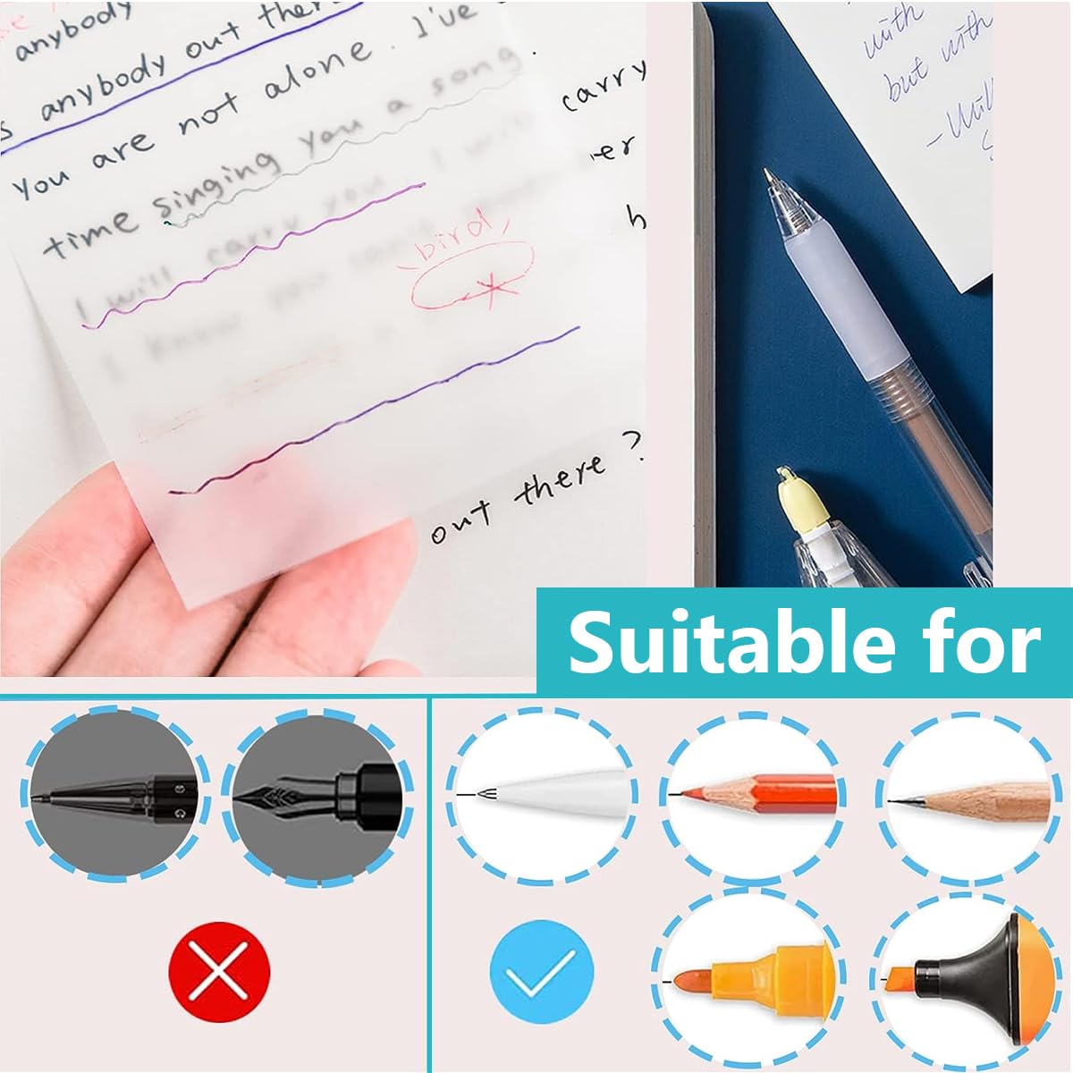 400 Sheet Transparent Sticky Notes, Self-Adhesive Clear Sticky Notes, 4 Sizes, White