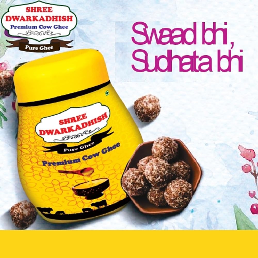 Premium Desi Cow Ghee By Shree Dwarkadhish | Rich In Nutrients & Healthy Desi Cow Ghee Good For Baking | (1 Litr) 33.8 Ounce | Jar Pack