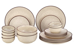 Handcrafted Ceramic Stoneware Dinner Set Of 20 Pieces With Serving Bowls Set - Beige Speckled | 6 Dinner Plates + 6 Small Plates + 6 Small Dinner Bowl, 170ml Each+ 2 Serving Bowl, 1000ml Each