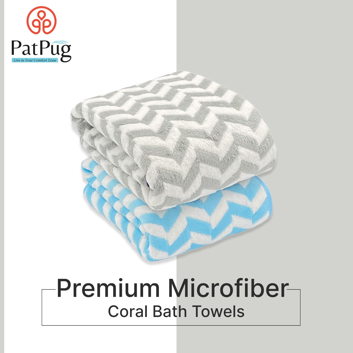 Patpug Coral Microfiber Ultrasoft Comfortable Highly Absorbent Quick Drying Large Bath Towel 700 Gsm (Blue & Grey)- Pack Of 2