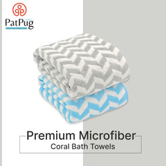 Patpug Coral Microfiber Ultrasoft Comfortable Highly Absorbent Quick Drying Large Bath Towel 700 Gsm (Blue & Grey)- Pack Of 2