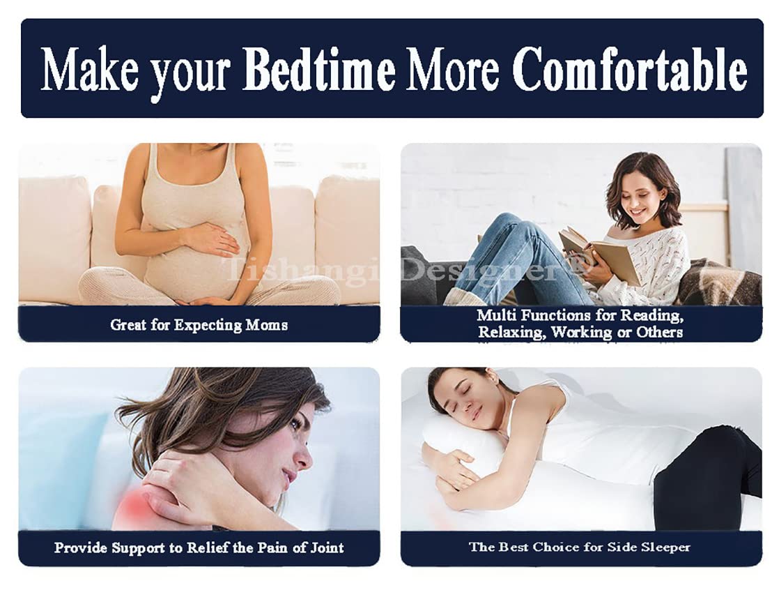 Microfiber Filling Body Pillow With Removable Soft Cotton Cover, Navy Blue - 18 X 54 Inch | Pillow For Pregnancy Leg Hips Back Support, Adjustable, Multipurpose Maternity Pillow - Pack Of 1