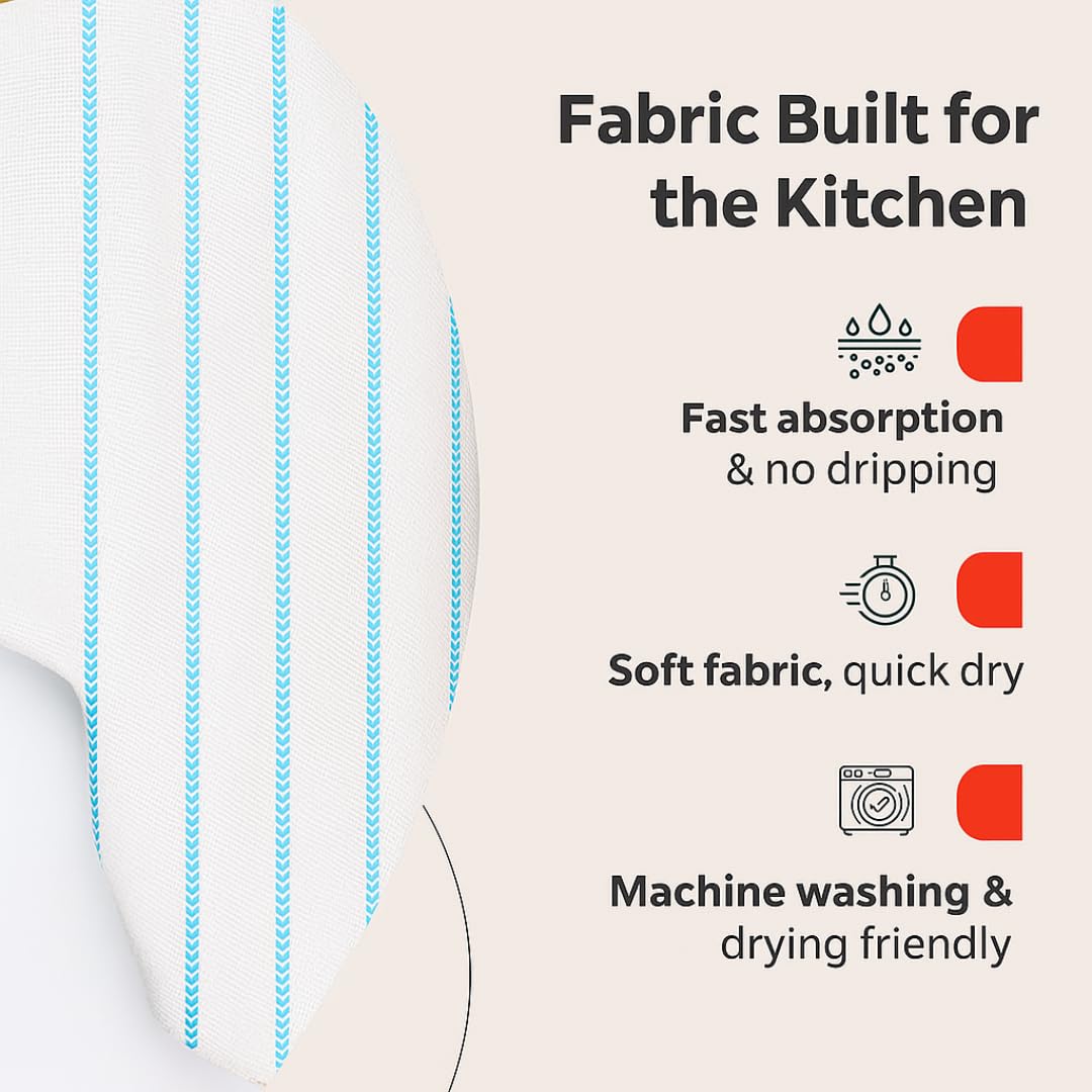 Am Safe Xam Safe X 100% Cotton Kitchen Towels 200 Gsm | Dish Cloths, Table & Fridge Cleaning, Roti Napkins -Pack Of 3 (White)