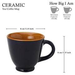 Ceramic Tea & Coffee Serving Mug Set Of 6 - 180ml Each, Royal Blue | Ideal For Green Tea, Hot Chocolate & Milk - Microwave & Dishwasher Safe | Glossy Finish