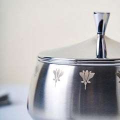 Stainless Steel Double-Walled Serving Bowl With Lid - Zenith Series | Floral Pattern Serving Pot - Small Dining Table Bowl | Curry, Rice, Sabzi Serving Bowl - Serve Ware, Dinnerware & Tableware