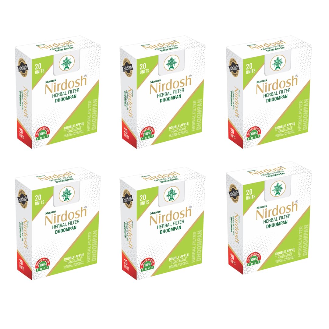 Double Apple Flavored Herbal Filter Dhoompan Sticks - Pack Of 6X 20 Pcs Herbal Cigarette | Bidi Sticks Rolled In Tendu Leaves, Non-Addictive Sticks - Tobacco Free & Nicotine Free