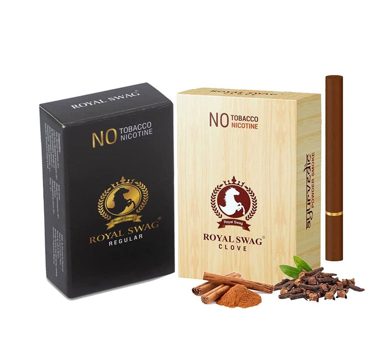 Royal Swag Ayurvedic & Herbal Cigarette, Combo Pack Of Clove, Regular Flavour Smoke (10 Stick Each) Nicotine Free & Tobacco Free Cigarettes - (Pack Of 20 Sticks)