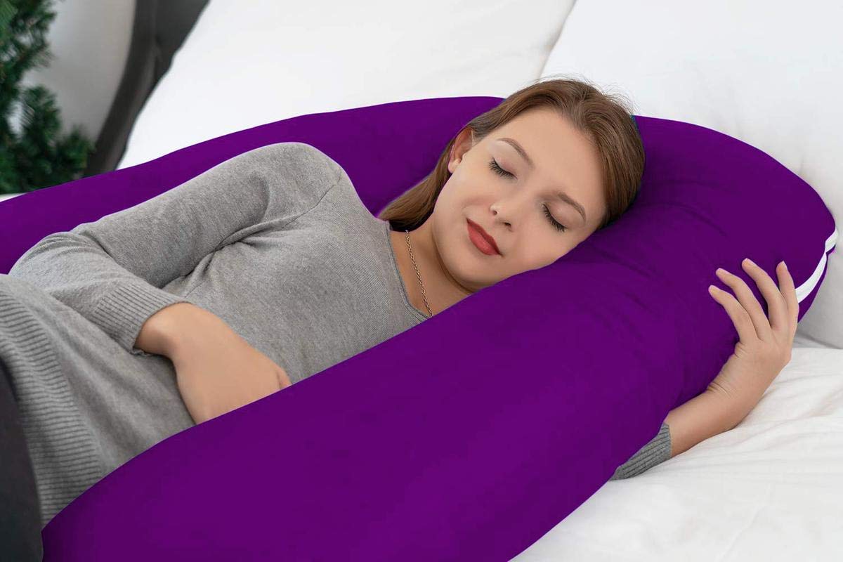 Premium Multipurpose Microfiber Pregnancy Pillow For Pregnant Women - Purple | 100% Cotton, Zippered Cover, Lightweight, Removable Cover, Full Body Pillow, Soft Pillow - Pack Of 1