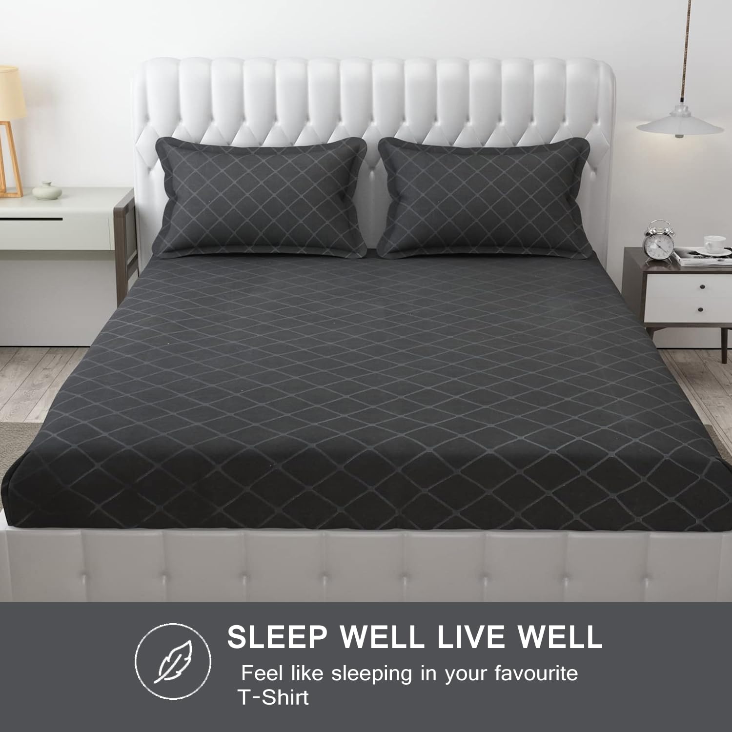 144 TC Rotary Printed King Size Bedsheet With 2 Pillow Covers - 90 X 95 Inches | Grey, Barfi Design Bedsheet | Machine Washable & Wrinkle Resistant