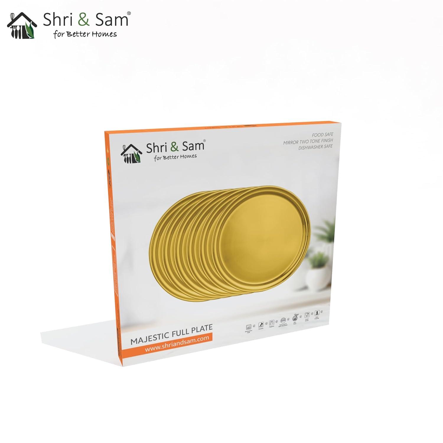 Majestic High Grade Stainless Steel Full Plate With Gold PVD Coating - Set Of 6 Pieces | Easy To Clean & Dishwasher Safe