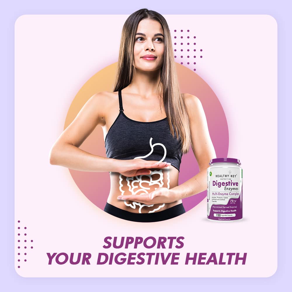 Healthy Hey Nutrition Digestive Enzymes Amylase, Lipase, Protease, Multi Enzyme Complex Tablet | 120 Vegetable Capsules, 200gm 0.4lbs