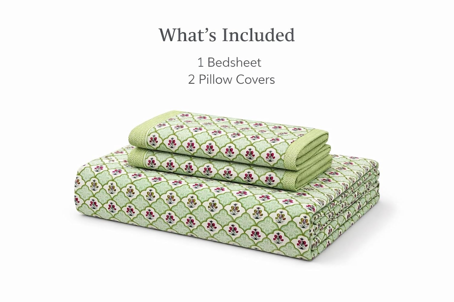 Pure Cotton Double Bedsheet For King Size With 2 Pillow Covers | 90 X 108 Inches, Green & Pink | Ultra-Soft & Skin-Safe | Breathable Summer Comfort