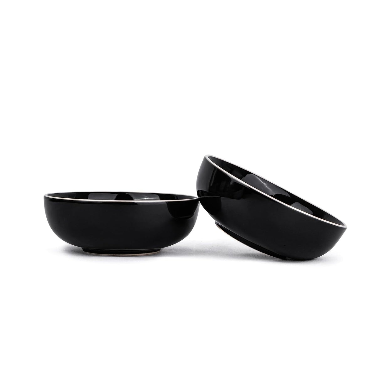 Ceramic Pasta Bowl Set Of 2 Pieces - 18cm, Black, 800ml Each | Stoneware Ceramic Serving Bowls | Pasta Plate - Deep Plate | Ceramic Bowl With Glossy Finish - Pasta Serving Plate