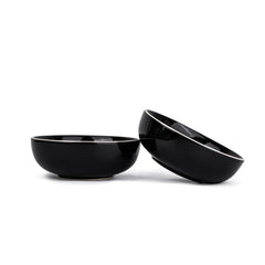 Ceramic Pasta Bowl Set Of 2 Pieces - 18cm, Black, 800ml Each | Stoneware Ceramic Serving Bowls | Pasta Plate - Deep Plate | Ceramic Bowl With Glossy Finish - Pasta Serving Plate