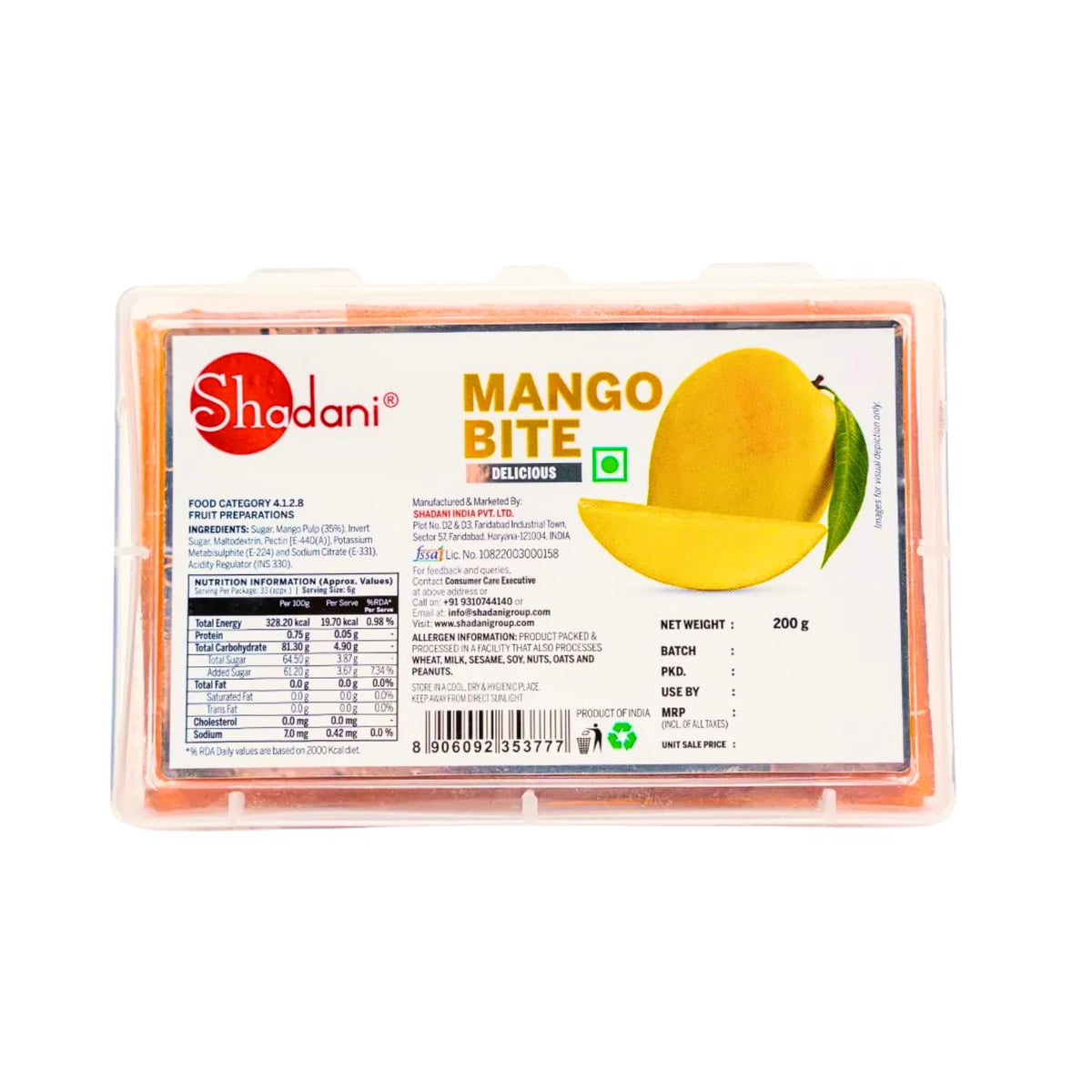Shadani Mango Bite Box 200gm, Meetha Dried Aam Papad Slices | Fruit Snacks - Dried Mango Candy Slices Box