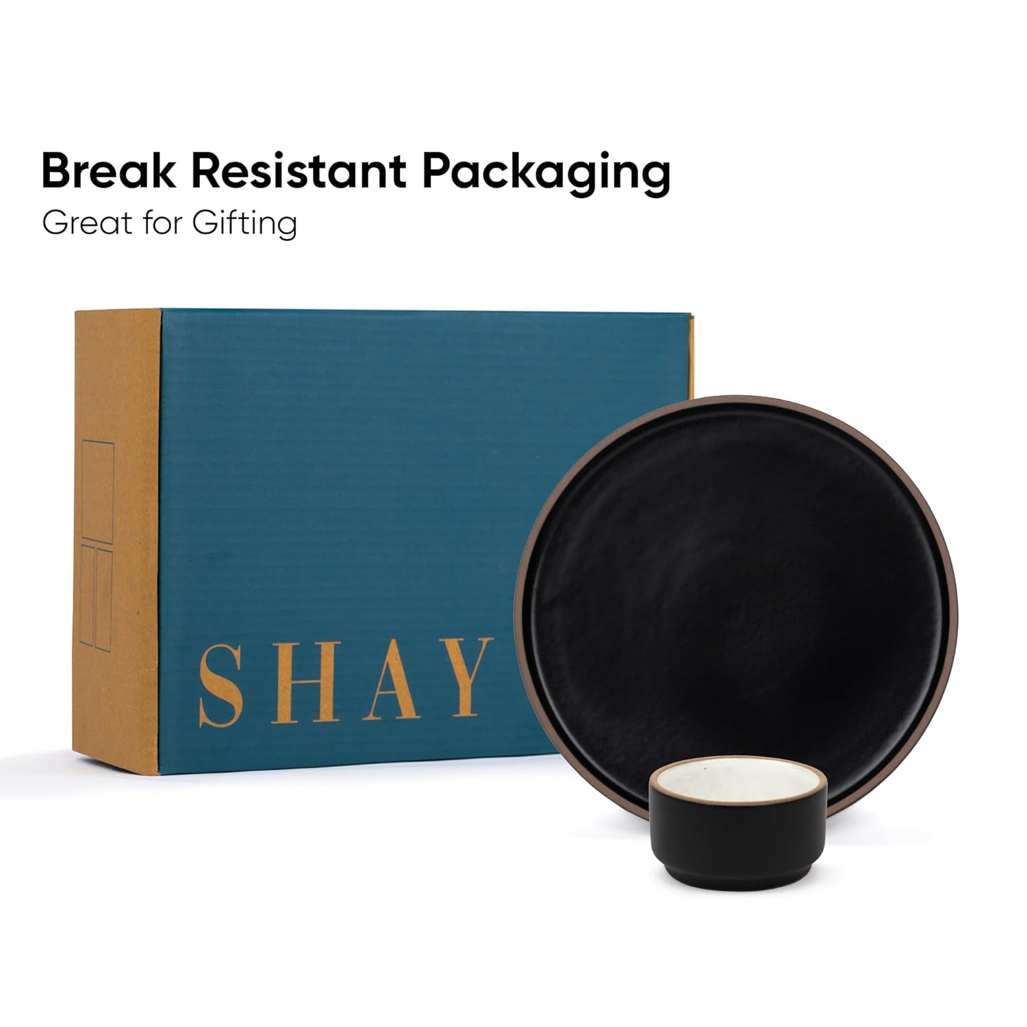 Large Round Ceramic Serving Platter, Black - 1 Platter + 1 Dip Bowl, 75ml Modern Series | Big Serving Plate Set With Matte Finish - Platters Serving Set | Microwave Safe & Dishwasher Safe