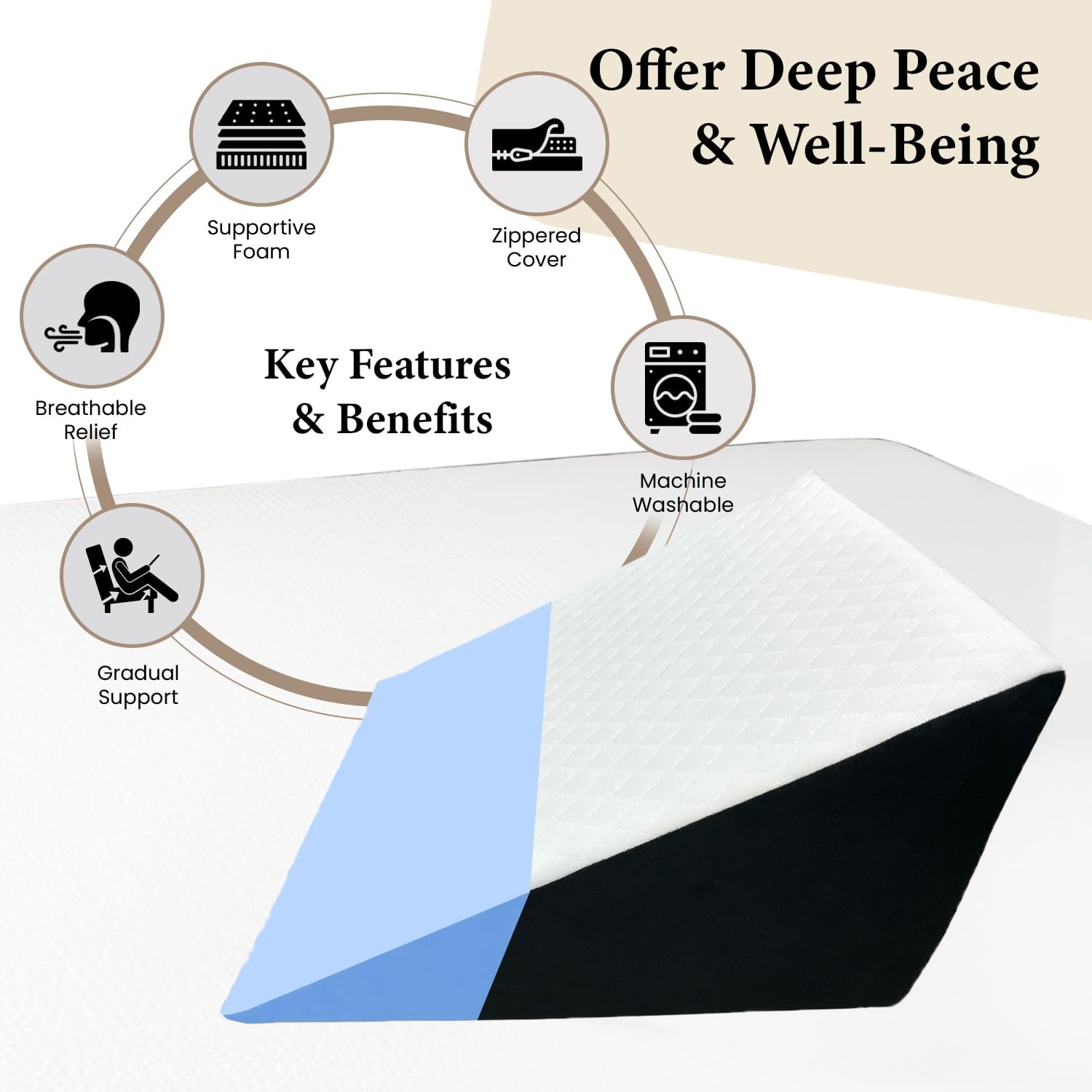 Wedge Memory Foam Pillow, Back Support Pillow For Bed, White & Black Gel | Snoring, Gerd, Leg Elevation, Pregnancy Support For Sitting & Sleeping | Adjustable, Wedge Cushion Pillow