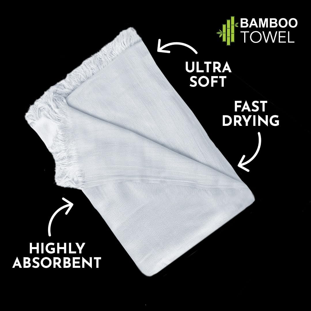 Heelium 100% Bamboo Bath Towel 800 Gsm | Ultra Soft & Lightweight Highly Absorbent & Fast Drying Turkish Bath Towel (Pack Of 2)- White