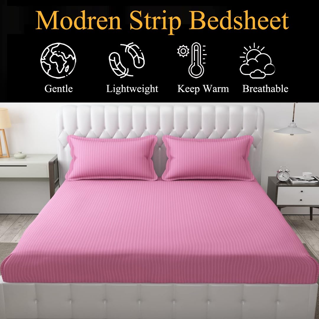 Plain Double Bedsheet For Queen Size With 2 Pillow Covers - 90 X 95 Inches, Light Pink | Wrinkle Resistant & Soft Skin Safe | All Season Comfort Fabric