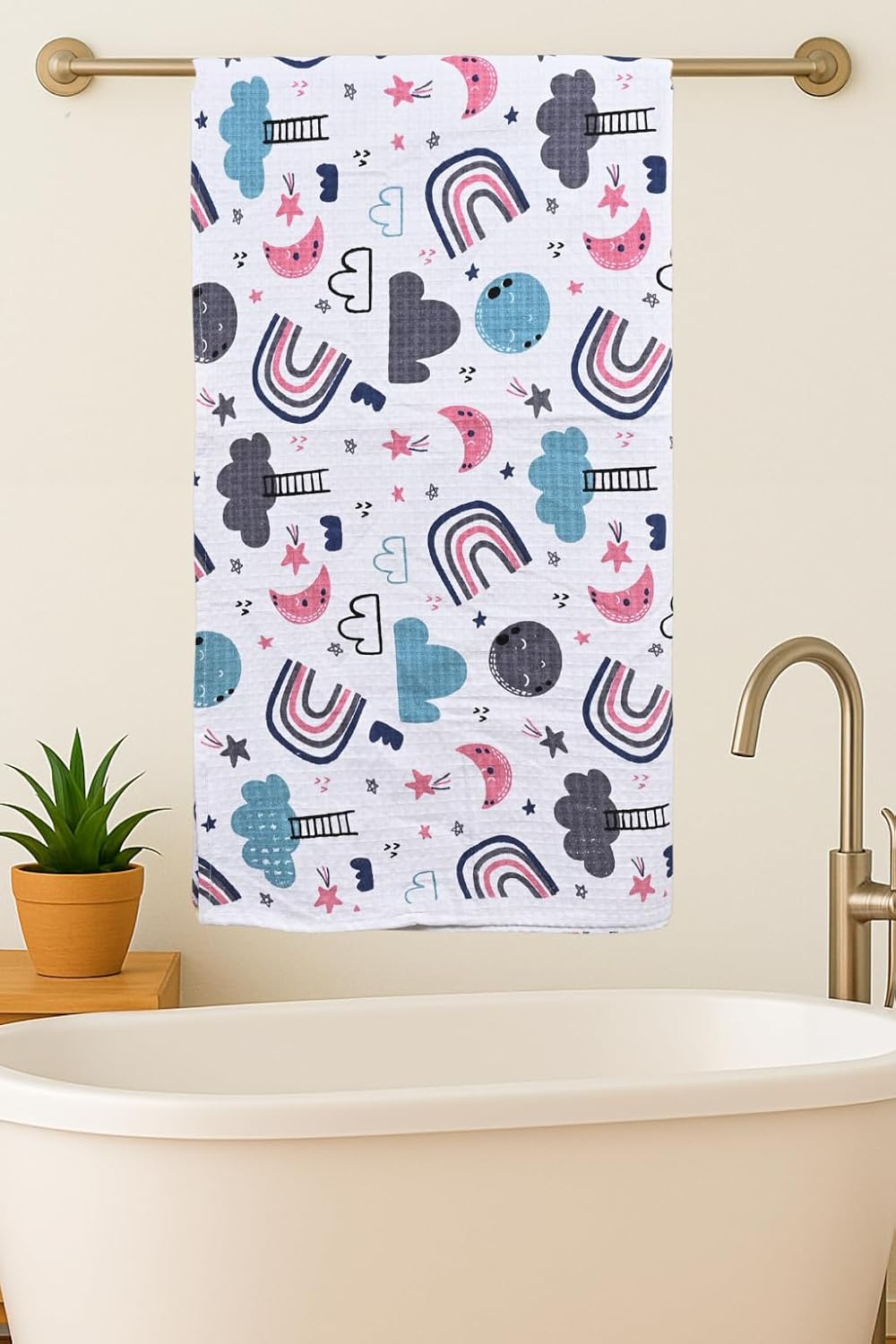 Mafatlal Coo Coo 100% Cotton Kids Bath Towel 250 Gsm | Soft, Lightweight & Quick-Dry Fun Cartoon Print Towel (Multicolor) - 1 Pcs