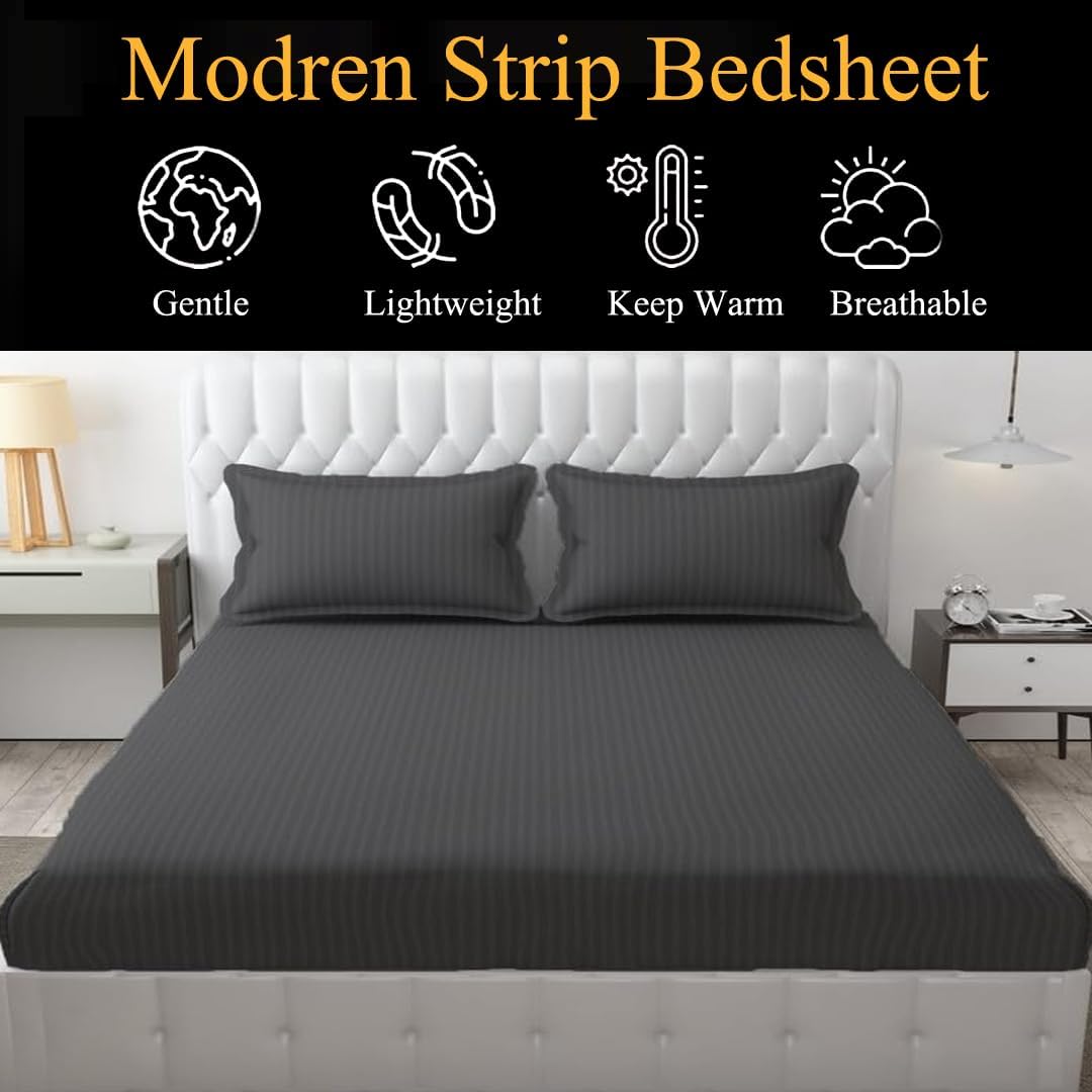 Wrinkle Resistant King Size Bedsheet With 2 Pillow Cover - 108 X 108 Inches, Grey | Smooth, Breathable, Comfortable Double Bedsheet