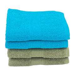 Patpug 100% Indian Ultra Soft Cotton Hand Towel 800 Gsm | For Gym, Workout, Yoga, Wash Basin (Olive Green & Cool Aqua) - 4 Piece