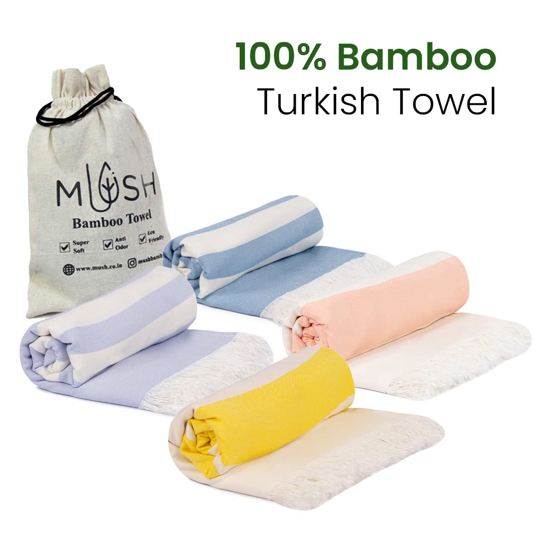 Mush Bamboo Turkish Towel 280 Gsm | 100% Bamboo Ultra Soft, Absorbent & Quick Dry Towel For Bath, Beach, Pool, Travel, Spa & Yoga (Yellow + N. Peach + Lilac & Muted Blue)