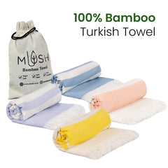 Mush Bamboo Turkish Towel 280 Gsm | 100% Bamboo Ultra Soft, Absorbent & Quick Dry Towel For Bath, Beach, Pool, Travel, Spa & Yoga (Yellow + N. Peach + Lilac & Muted Blue)