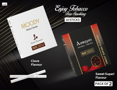 Aarogyam Herbals Pack Of 2 Flavours 100% Tobacco & Nicotine Free Cigarette For Relieve Stress & Mood Enhance Product Sweet Supari, Moody Clove Flavour - 10 Sticks X 2 Packets