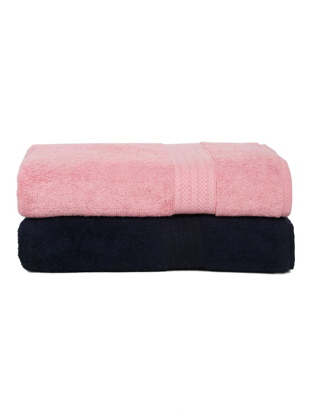 Creeva Classic Bath Towel 1000 Gsm (Navy & Baby Pink) - Set Of 2
